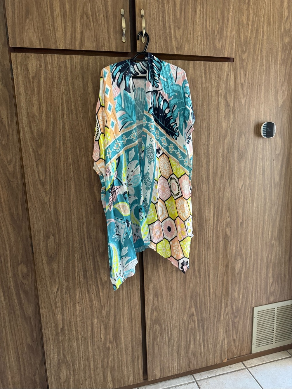 Colorful Tropical Print Kimono by One by Onedder - Teal, Yellow, Pink